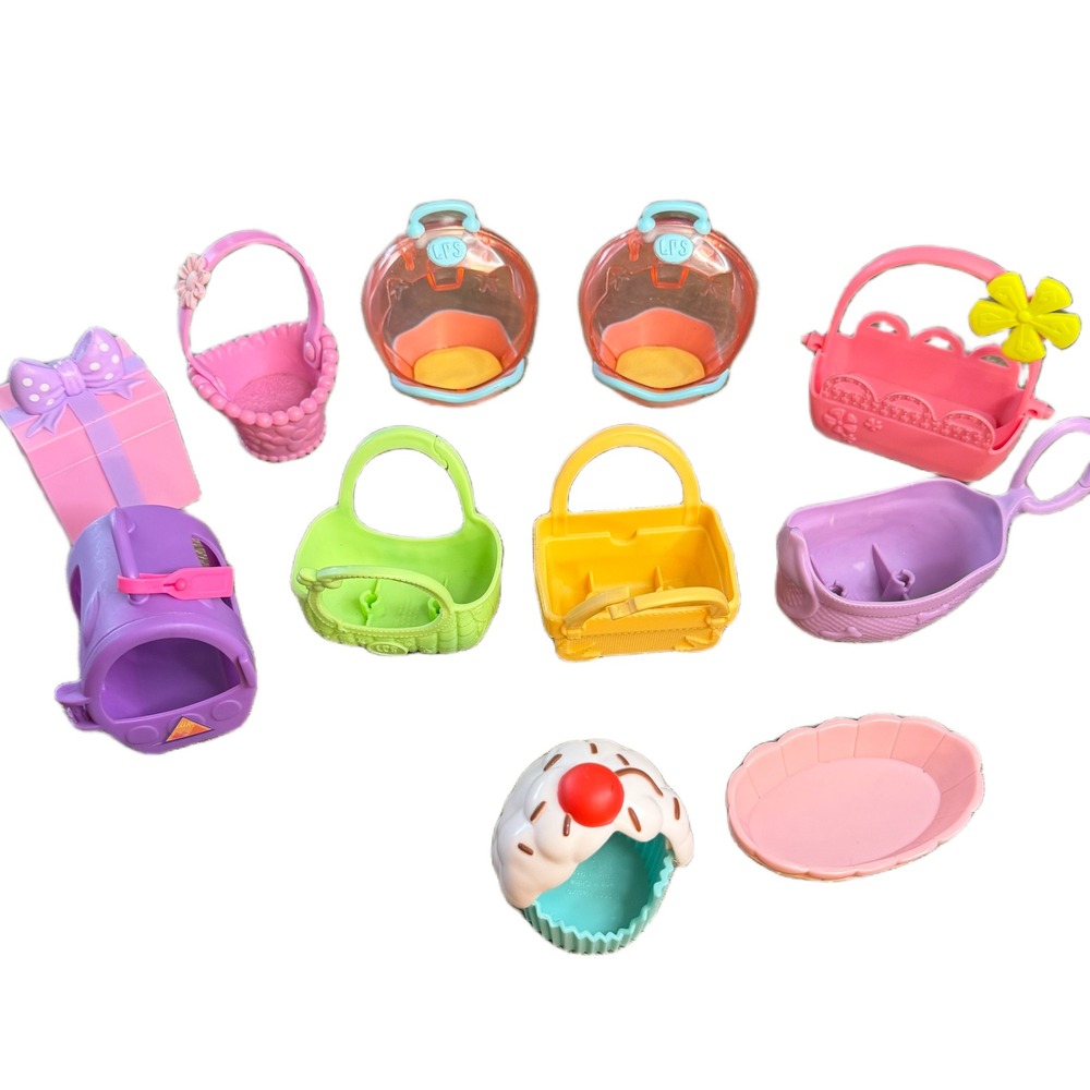 Littlest Pet Shop Y2K LPS Accessory Lot Baskets Carriers Cupcake Gift Box Hasbro
